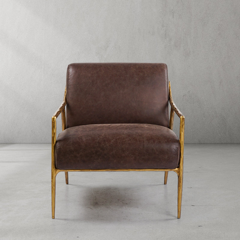 Vintage Forged Brown Leather Accent Chair
