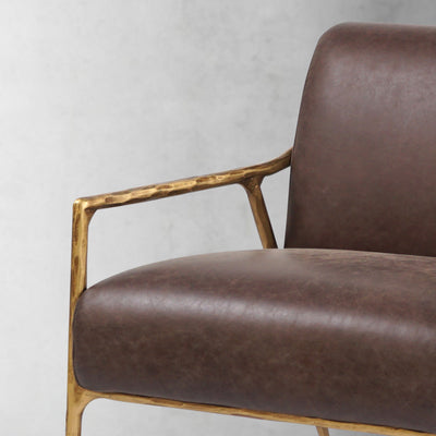 Vintage Forged Brown Leather Accent Chair