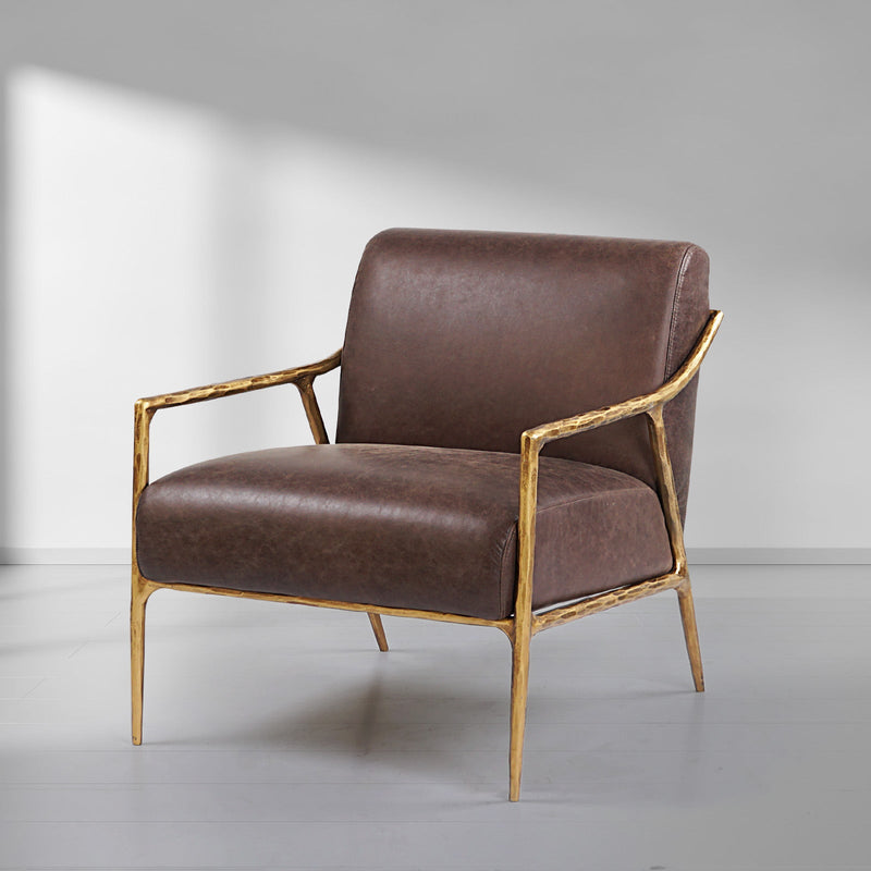 Vintage Forged Brown Leather Accent Chair