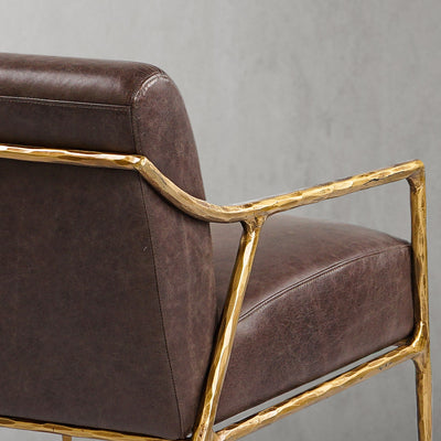 Vintage Forged Brown Leather Accent Chair
