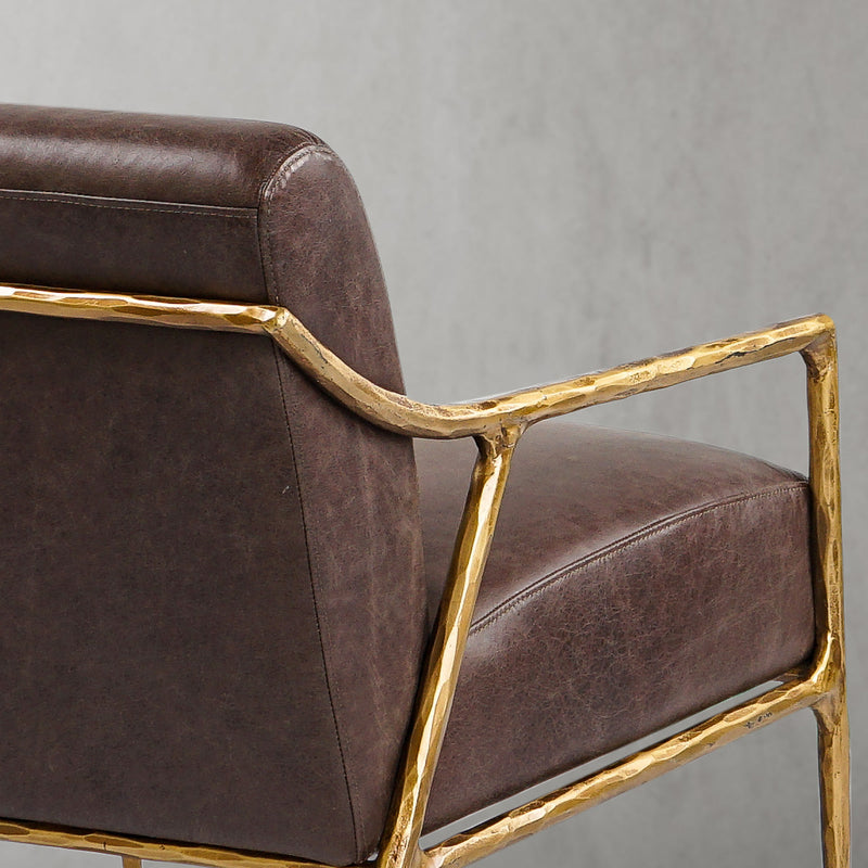 Vintage Forged Brown Leather Accent Chair