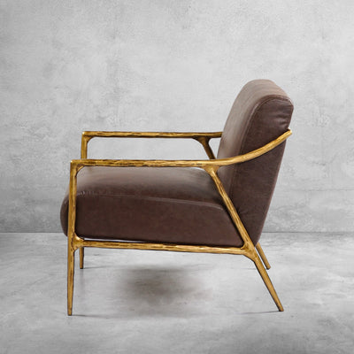 Vintage Forged Brown Leather Accent Chair