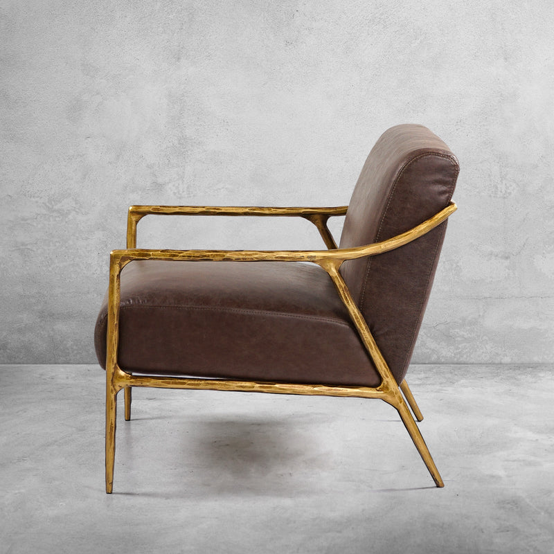 Vintage Forged Brown Leather Accent Chair