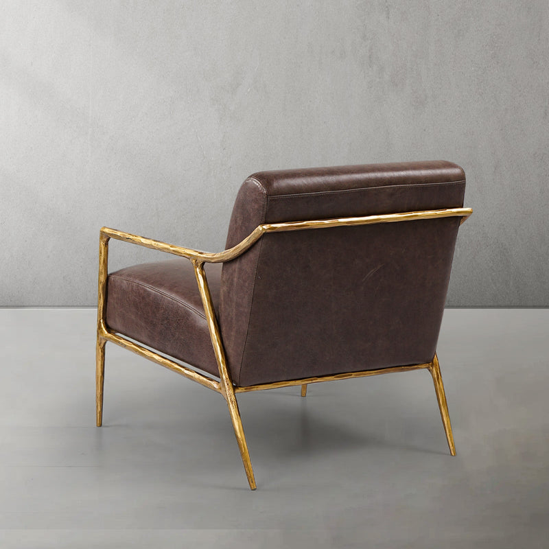 Vintage Forged Brown Leather Accent Chair