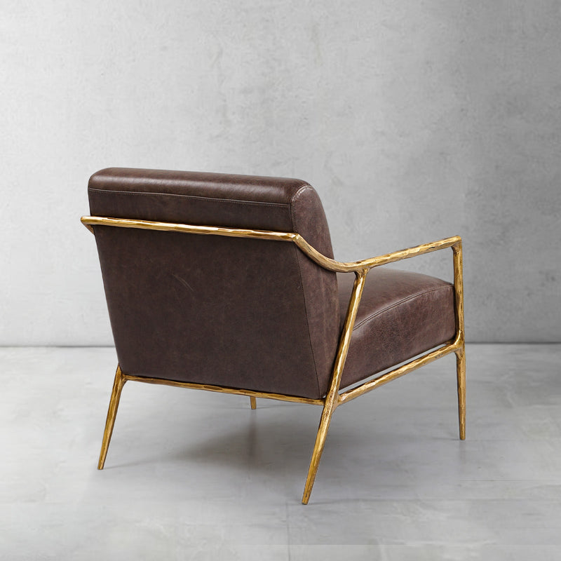 Vintage Forged Brown Leather Accent Chair