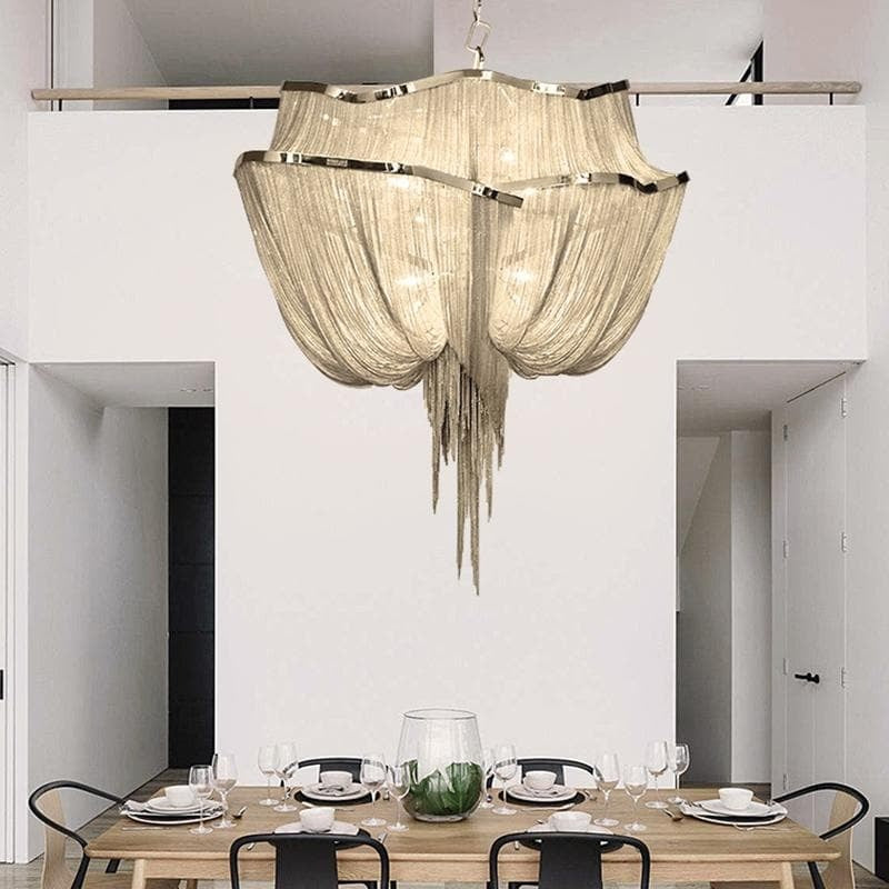 Liz Luxury Double-Layer Aluminum Chain Tassel Chandelier