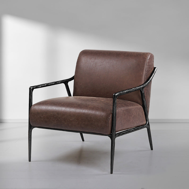 Vintage Forged Brown Leather Accent Chair