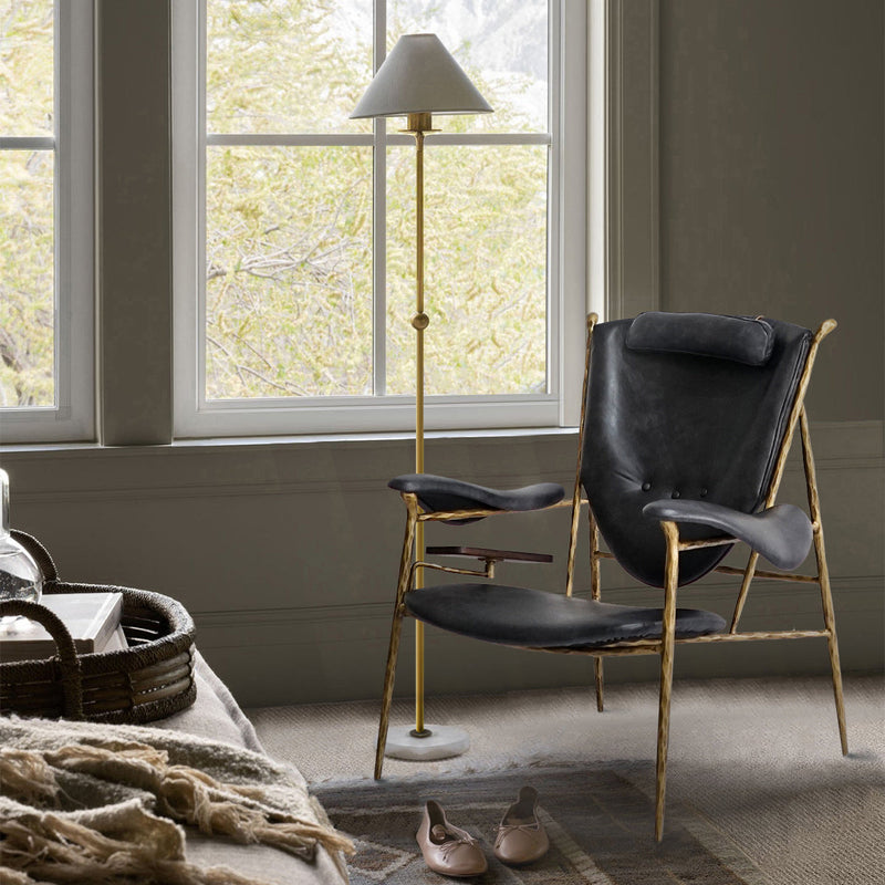Vintage Forged Enamel Wooden Plate Leather Armchair