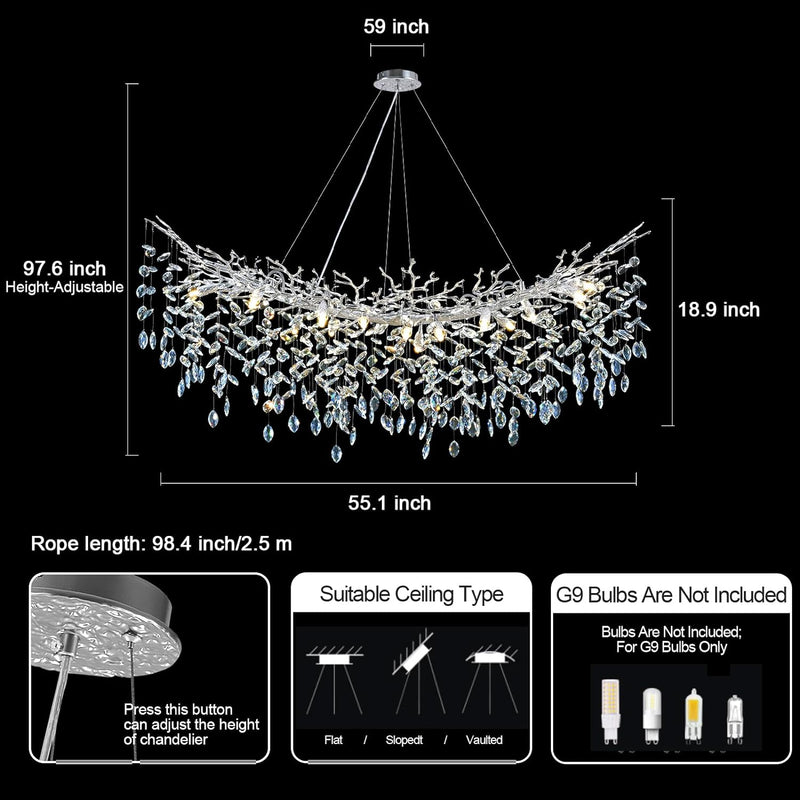 Ice Eye Modern Crystal Tree Branch Round Chandelier for All Rooms 30" 40" 48"
