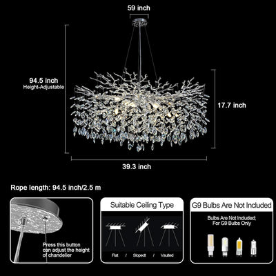 Ice Eye Modern Crystal Tree Branch Round Chandelier for All Rooms 30" 40" 48"