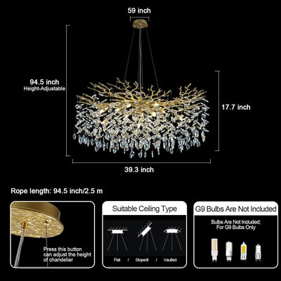 Ice Eye Modern Crystal Tree Branch Round Chandelier for All Rooms 30" 40" 48"