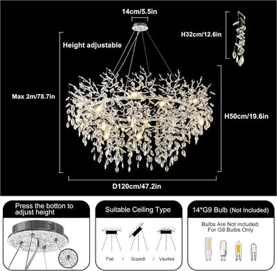 Ice Eye Modern Crystal Tree Branch Round Chandelier for All Rooms 30" 40" 48"
