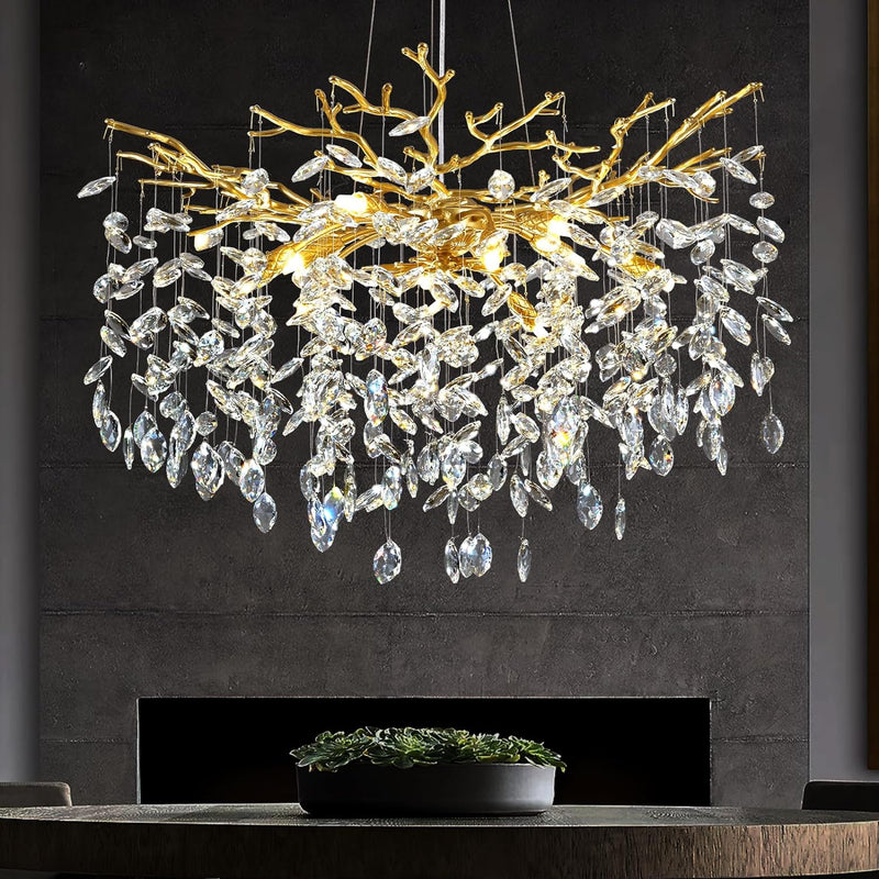 Ice Eye Modern Crystal Tree Branch Round Chandelier for All Rooms 30" 40" 48"
