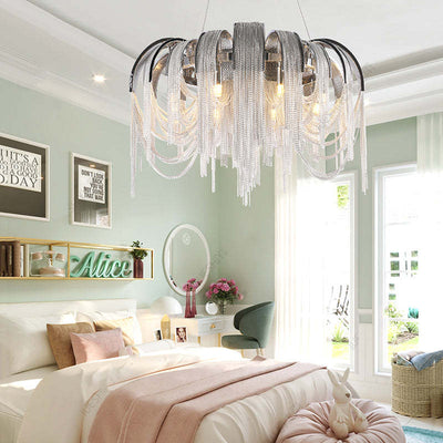 LizLuxury Aluminum Chain Tassel Chandelier