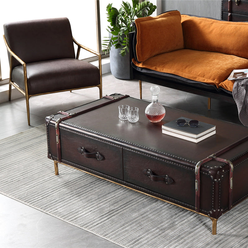 Vintage Forged Brown Leather Accent Chair