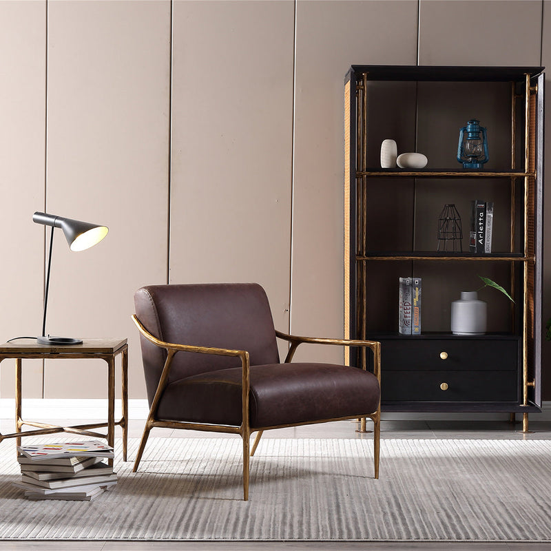 Vintage Forged Brown Leather Accent Chair