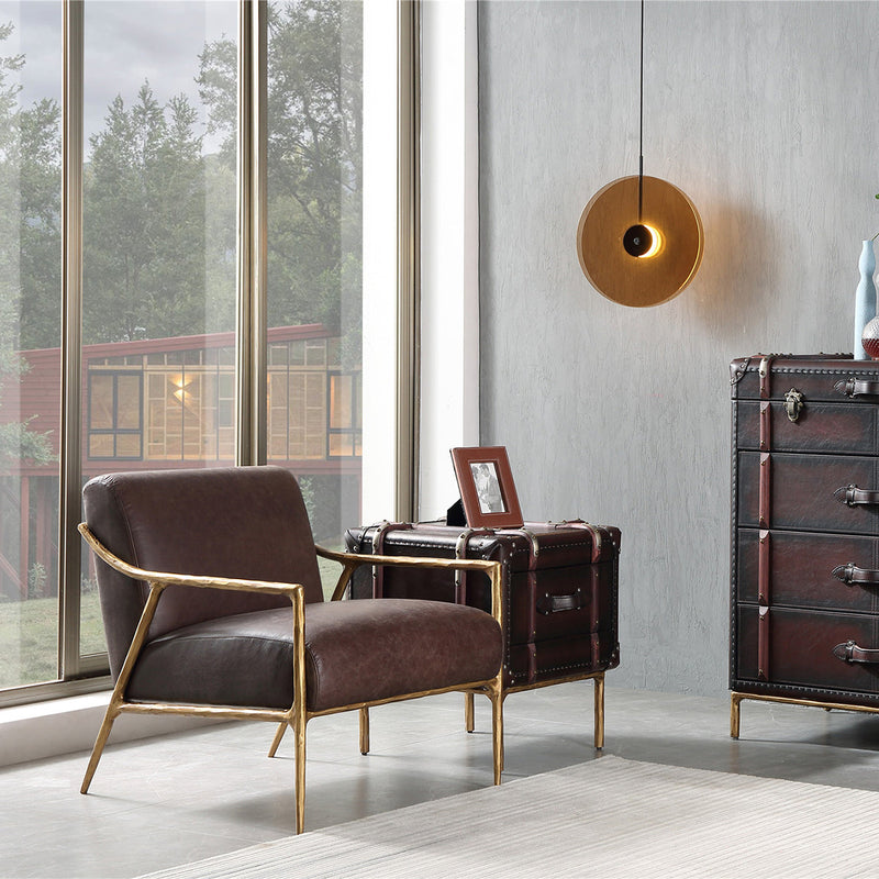 Vintage Forged Brown Leather Accent Chair
