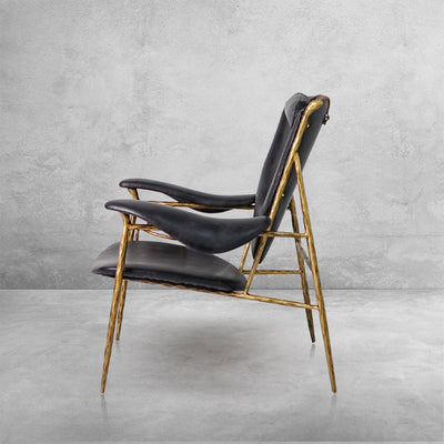 Vintage Forged Enamel Wooden Plate Leather Armchair