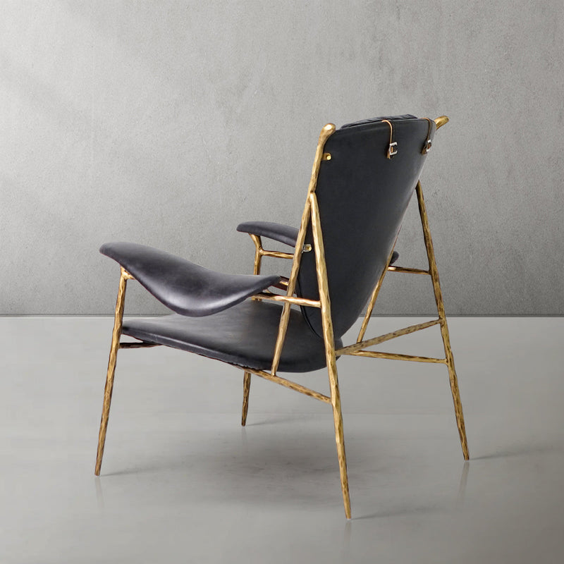 Vintage Forged Enamel Wooden Plate Leather Armchair