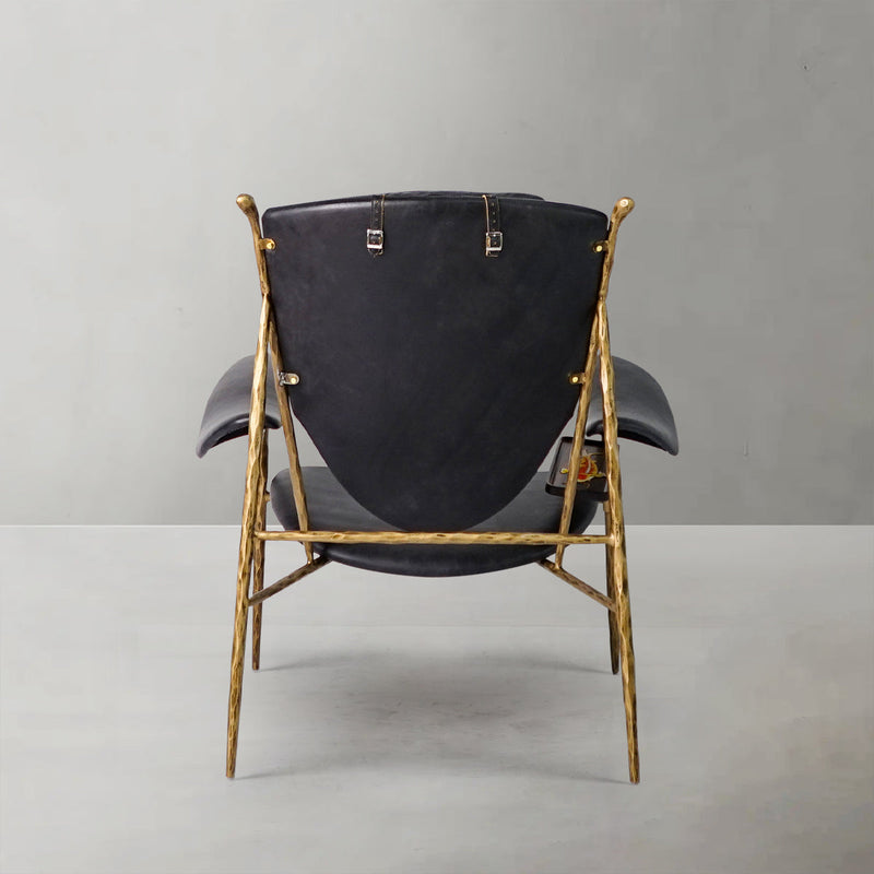 Vintage Forged Enamel Wooden Plate Leather Armchair
