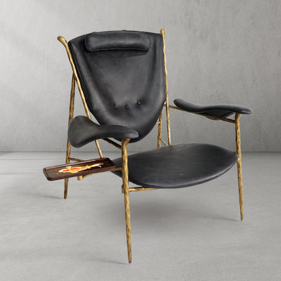 Vintage Forged Enamel Wooden Plate Leather Armchair