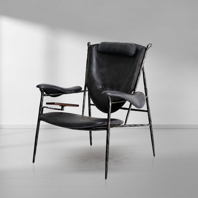 Vintage Forged Enamel Wooden Plate Leather Armchair
