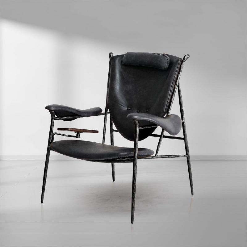 Vintage Forged Enamel Wooden Plate Leather Armchair