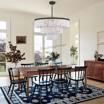 Modern Spanish Alabaster Cloud 3-tier Round Chandelier