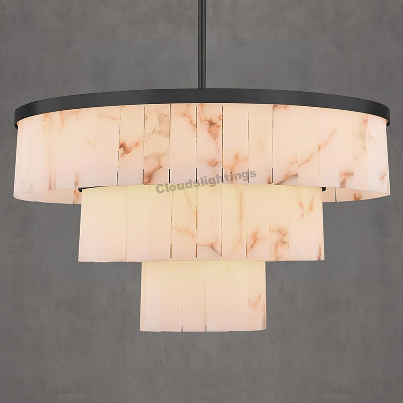 Modern Spanish Alabaster Cloud 3-tier Round Chandelier