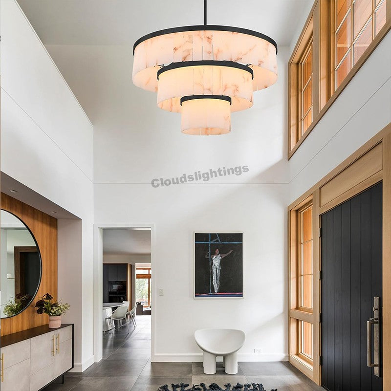 Modern Spanish Alabaster Cloud 3-tier Round Chandelier
