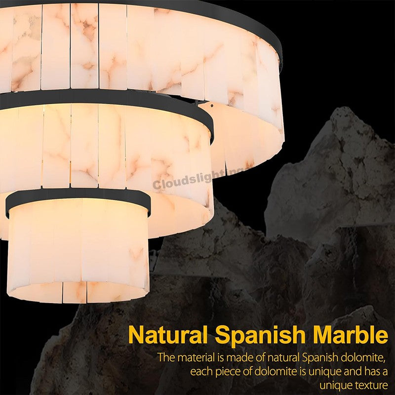 Modern Spanish Alabaster Cloud 3-tier Round Chandelier