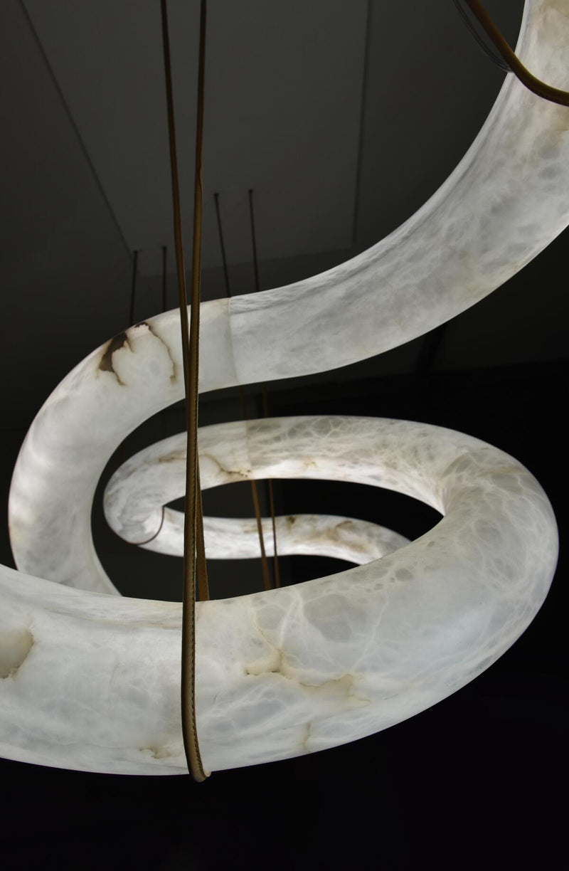 Alabaster Unique Curved Long Linear Chandelier