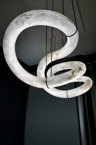 Alabaster Unique Curved Long Linear Chandelier