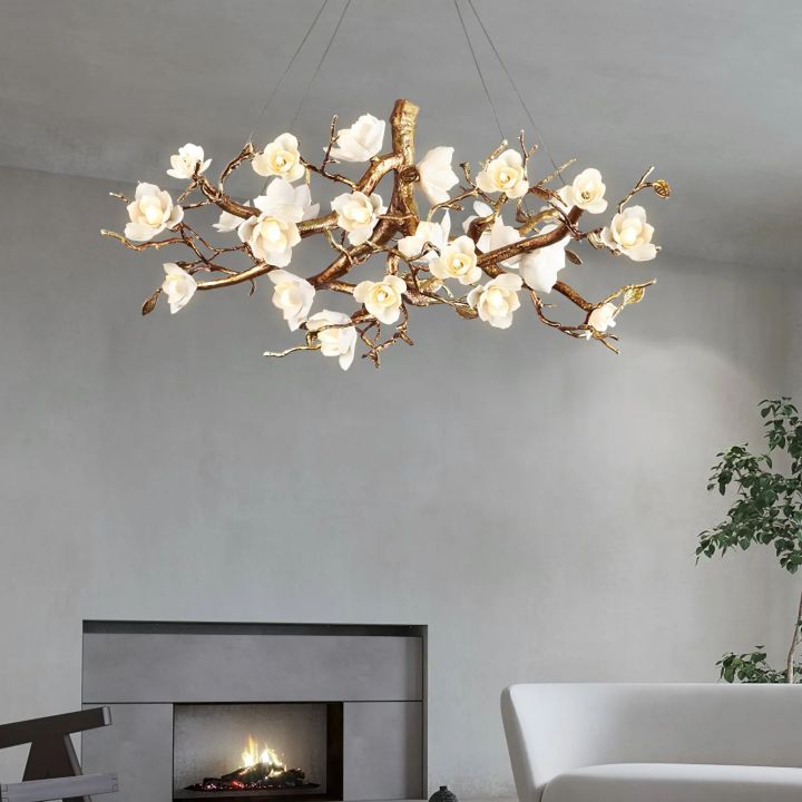 Urban Chic Flower Bloom Branch Brass Chandelier