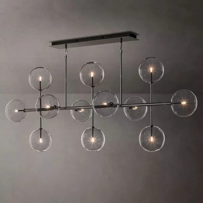 Glass Ball 12 Light Linear Chandelier 72in