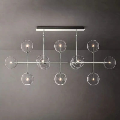 Glass Ball 12 Light Linear Chandelier 72in