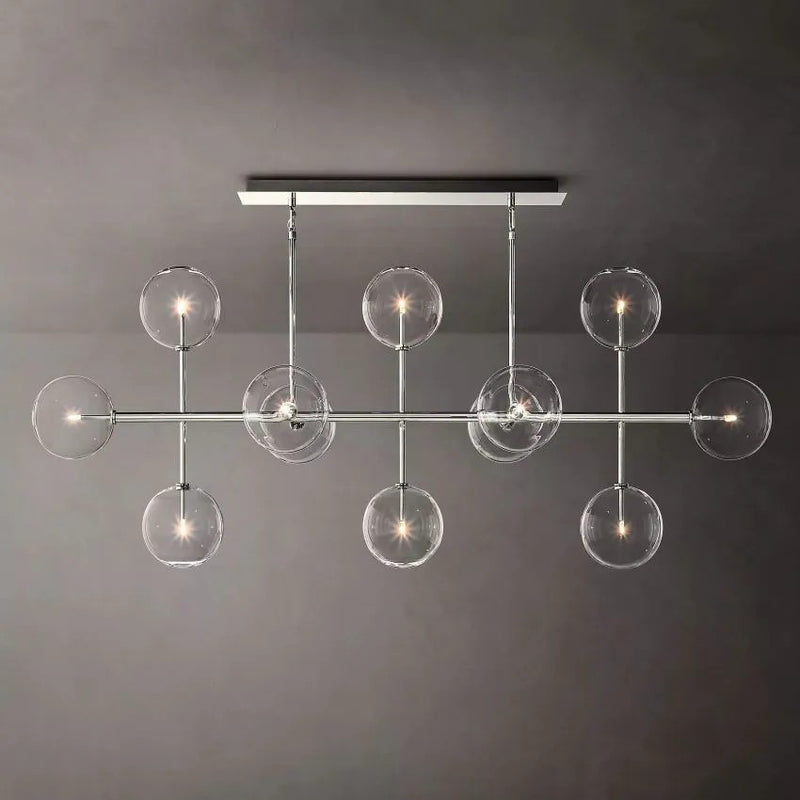 Glass Ball 12 Light Linear Chandelier 72in