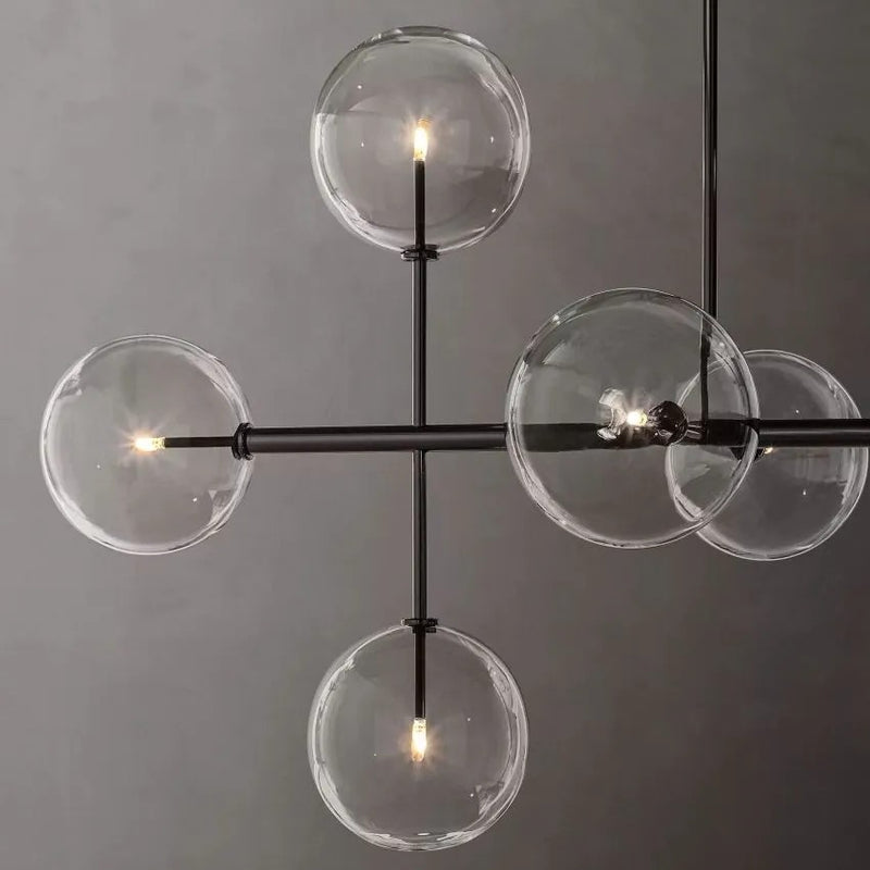 Glass Ball 12 Light Linear Chandelier 72in