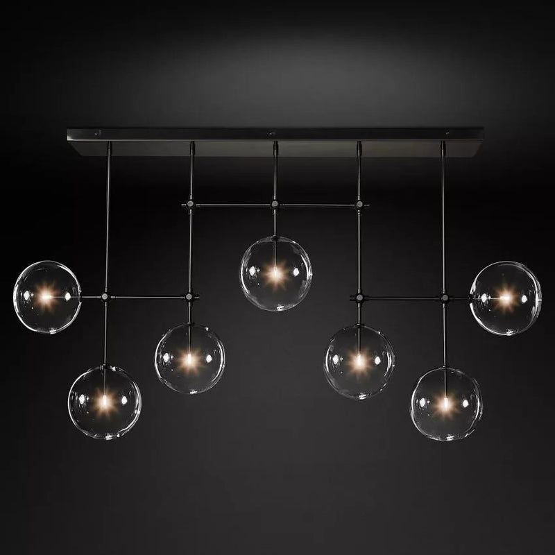 Glass Ball 7 Light Linear Chandelier 60in