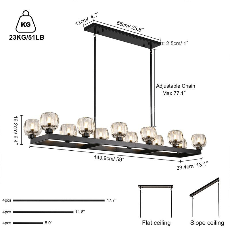 Kirsten Glass Linear Chandelier 59"