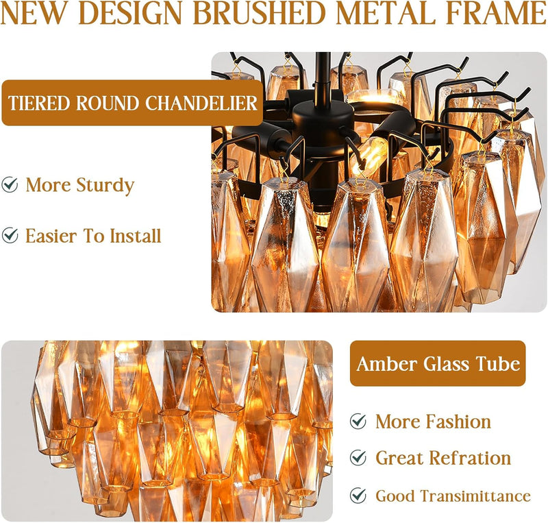 Modern Evelyn Glass Round Chandelier 17"