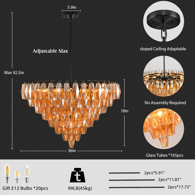 Modern Evelyn Glass Round Chandelier 36"