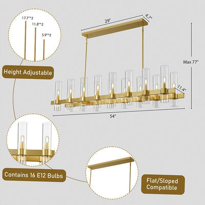 Modern Glass Rectangular Chandelier 54"