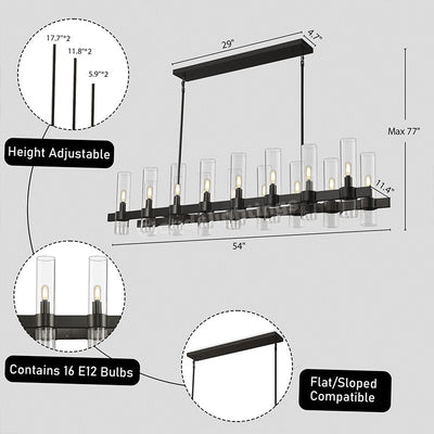 Modern Glass Rectangular Chandelier 54"