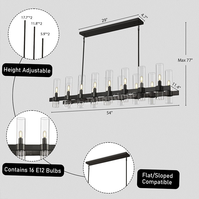Modern Glass Rectangular Chandelier 54"