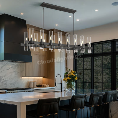 Modern Glass Rectangular Chandelier 54"