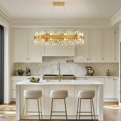 Modern Rectangular Crystal Chandelier 36"L