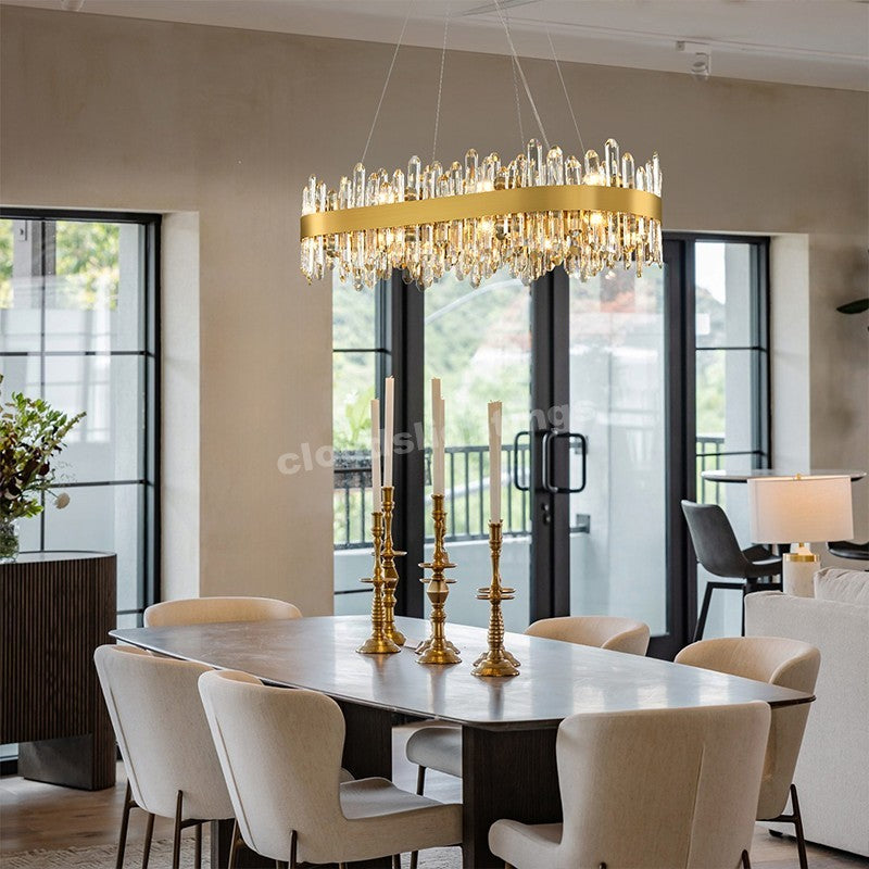 Modern Rectangular Crystal Chandelier 52"L