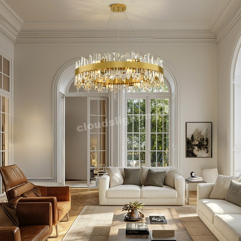 Modern Round Crystal Chandelier 32"D
