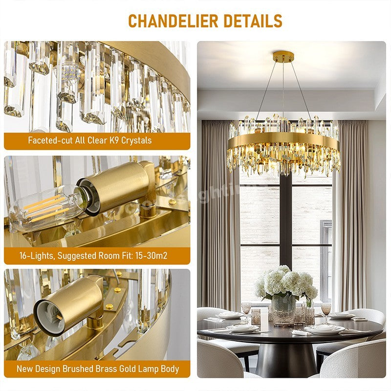 Modern Round Crystal Chandelier 32"D